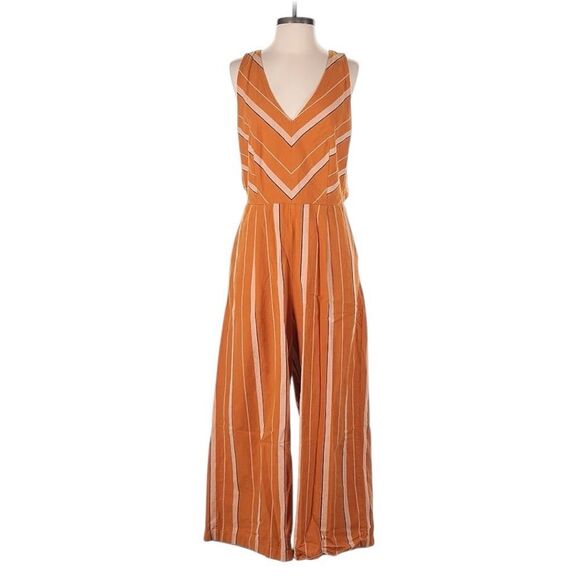 Lucky Brand V-Neck Striped Jumpsuit in Orange and White size XS boho - Picture 1 of 6
